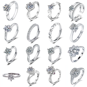 Collection of sixteen S925 sterling silver rings with round zirconia in 4x4 grid layout