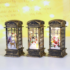 Set of 3 vintage Christmas lantern lights with Santa, Snowman, and Deer festive illustrations