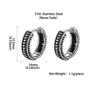 Retro punk style 316L stainless steel chain earrings with oxidized silver finish