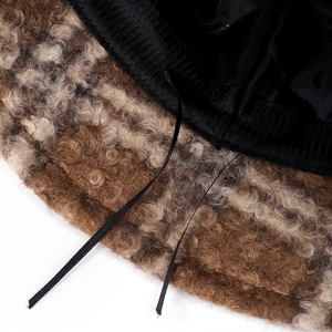 Winter tie-dye plush bucket hat with brown textured curly fleece and adjustable inner lining