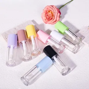 Set of 6ml transparent lip gloss tubes with multi-color caps and large applicator brushes