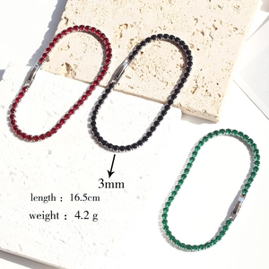 Detail view of 3mm colorful zircon bracelets with 16.5cm length and secure safety clasp