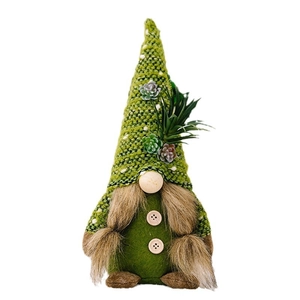 Gnomo nordico in maglia con succulenta e cappello verde per decorazione domestica