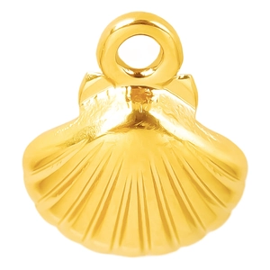 Minimalist gold stainless steel shell pendant accessory with textured surface on white background