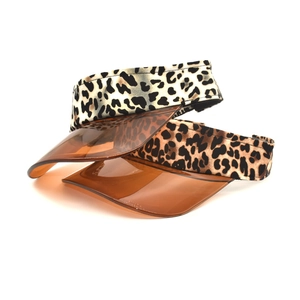 Leopard Print Sun Visor Hat Women Transparent PVC Wide Brim UV Protection Summer Beach Casual Empty Top Cap