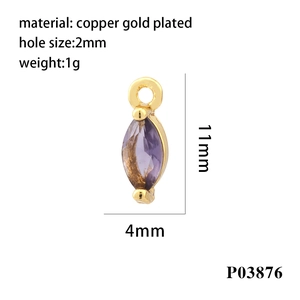 18K gold plated marquise pendant with purple zircon and technical size specifications