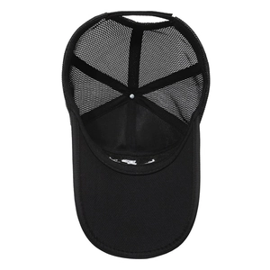 Breathable black outdoor fishing mesh baseball cap with interior structure view