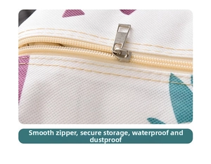 Macro view of smooth metal zipper and thick non-woven fabric on storage bag