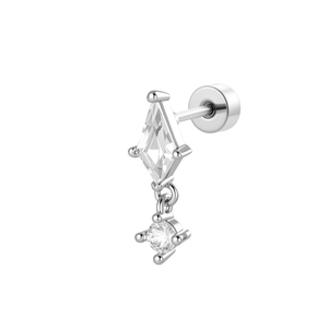 Surgical steel rhombus and round zircon screw back stud earring for cartilage piercing