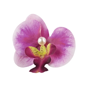 Realistic gradient purple orchid hair clip with center pearl on white background