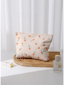 Floral corduroy cosmetic bag with H&R BAG logo for makeup and lipstick storage