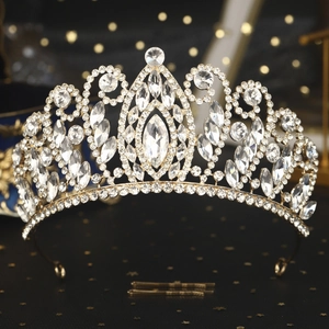 Elegante Bruiloft Kroon Tiara Strass Legering Kristal Hoofddeksel Voor Bruid Feest Optocht Luxe Vintage Stijl