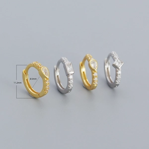 Exquisite S925 sterling silver geometric hoop earrings with sparkling cubic zirconia