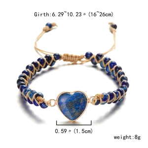 Detail of blue natural stone heart bracelet with adjustable 16-26cm wrap cord