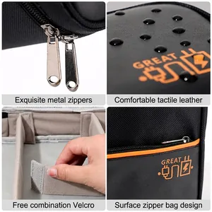 Waterproof leather digital storage bag with adjustable dividers and dual zippers