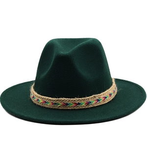 Vintage British Style Wool Felt Fedora Hat With Ethnic Woven Band Wide Brim Jazz Hat For Men Women Outdoor Travel Sunshade