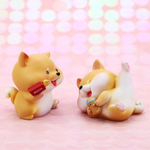 Cute Shiba Inu car ornaments featuring lucky dog figurines with rich sign and peanut