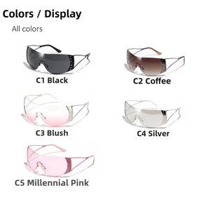 Overview of rimless Y2K shield sunglasses in five gradient colors with metal temples