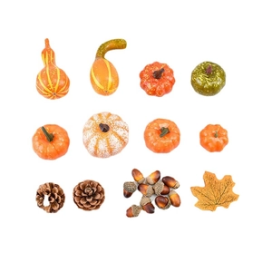 Halloween artificial pumpkin set with pine cones and maple leaves for festive decoration