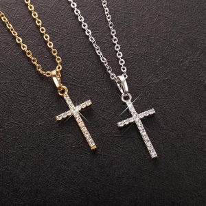 Alloy Cross Pendant Necklace Cubic Zirconia Hip Hop Punk Style Jewelry Unisex Accessories