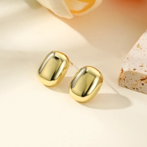 Minimalist geometric 18k gold plated rectangle stud earrings with polished mirror finish