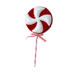 Red and white festive foam lollipop Christmas tree ornament with glitter and bow decor