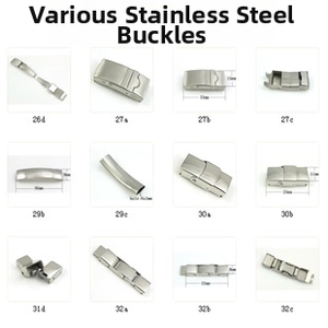 Detailed grid showing stainless steel watch band buckle clasp sizes and dimensions
