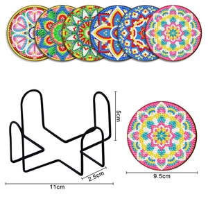 Set of 6 mandala diamond painting coasters with metal holder and dimension markers