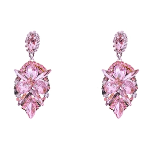 Vintage pink teardrop crystal drop earrings with sparkling marquise stones
