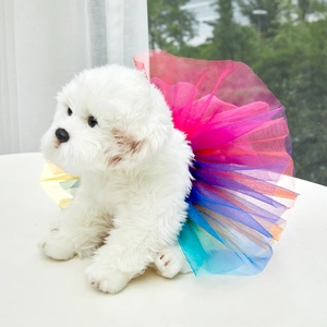 Rainbow pet tutu skirt for small dogs made of fluffy colorful mesh layers