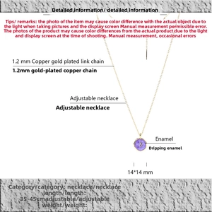 Detail of 14x14mm purple enamel moon pendant on a 1.2mm gold-plated link chain