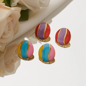 Vintage 304 Edelstahl Emaille Geometrische Ovale Ohrstecker Bunte Gestreifte Emaille Ohrschmuck Für Damen Mode Accessoire