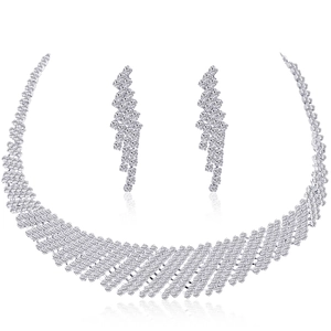Luxurious silver bridal jewelry set with sparkling rhinestones necklace and earrings