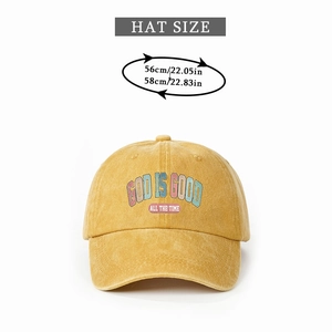 Size guide for vintage washed canvas baseball cap showing adjustable 56-58cm head girth
