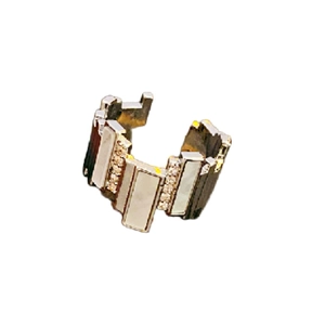 Minimalist gold plated open ring with rectangular mother of pearl and zircon stones