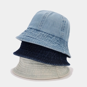 Washed Denim Bucket Hat Cotton Sun Protection Outdoor Casual Vintage Fisherman Cap For Women Men Unisex