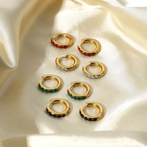 Stainless Steel Hoop Earrings With Colorful Zircon 18K Gold Plated Round Huggie Ear Buckle Jewelry Women Gift INS Style