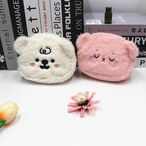 Cute white and pink plush bear coin purses for lipstick storage and small accessories