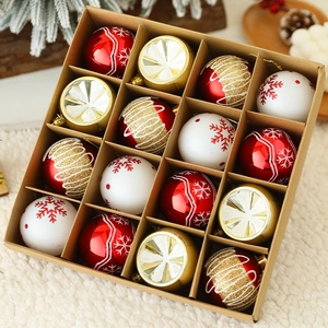 16-pack Christmas tree ornaments in red gold and white colors with varied textures
