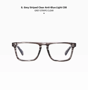 Front view of grey stripe square frame glasses with anti-blue light clear lenses