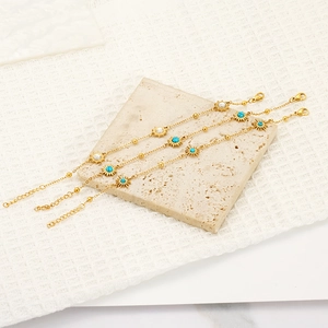 Bohemian 18K gold plated stainless steel sun bracelets with turquoise and shell inlays