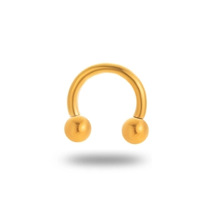 Golden titanium circular barbell nose ring horseshoe ring with ball ends on white background