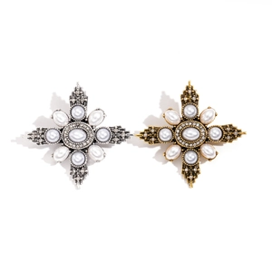 Vintage cross star brooches with pearls and crystals in gold and silver finishes