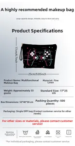 Macro detail of game controller print on polyester linen pouch with zipper and handle