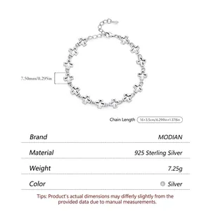 S925 Sterling Silver hollow cross link bracelet for women with 16+3.5cm adjustable chain