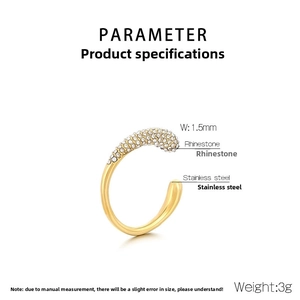 Detail of 1.5mm gold plated stainless steel open ring with pave set sparkling rhinestones
