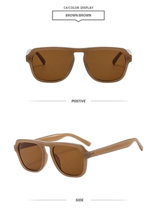 Front and side view of vintage oversized brown sunglasses with matte brown frames