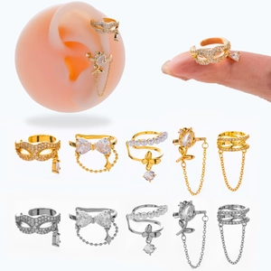 Copper Zircon Butterfly Ear Bone Clip No Piercing Cartilage Cuff Earrings For Women Elegant Tassel Chain Mask Bow Style