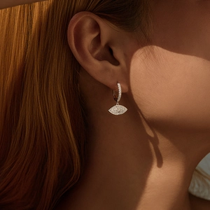 Elegant S925 sterling silver evil eye hoop earrings with sparkling zircon crystals