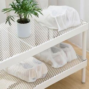 White non-woven drawstring storage bag for shoe protection and dustproof travel use